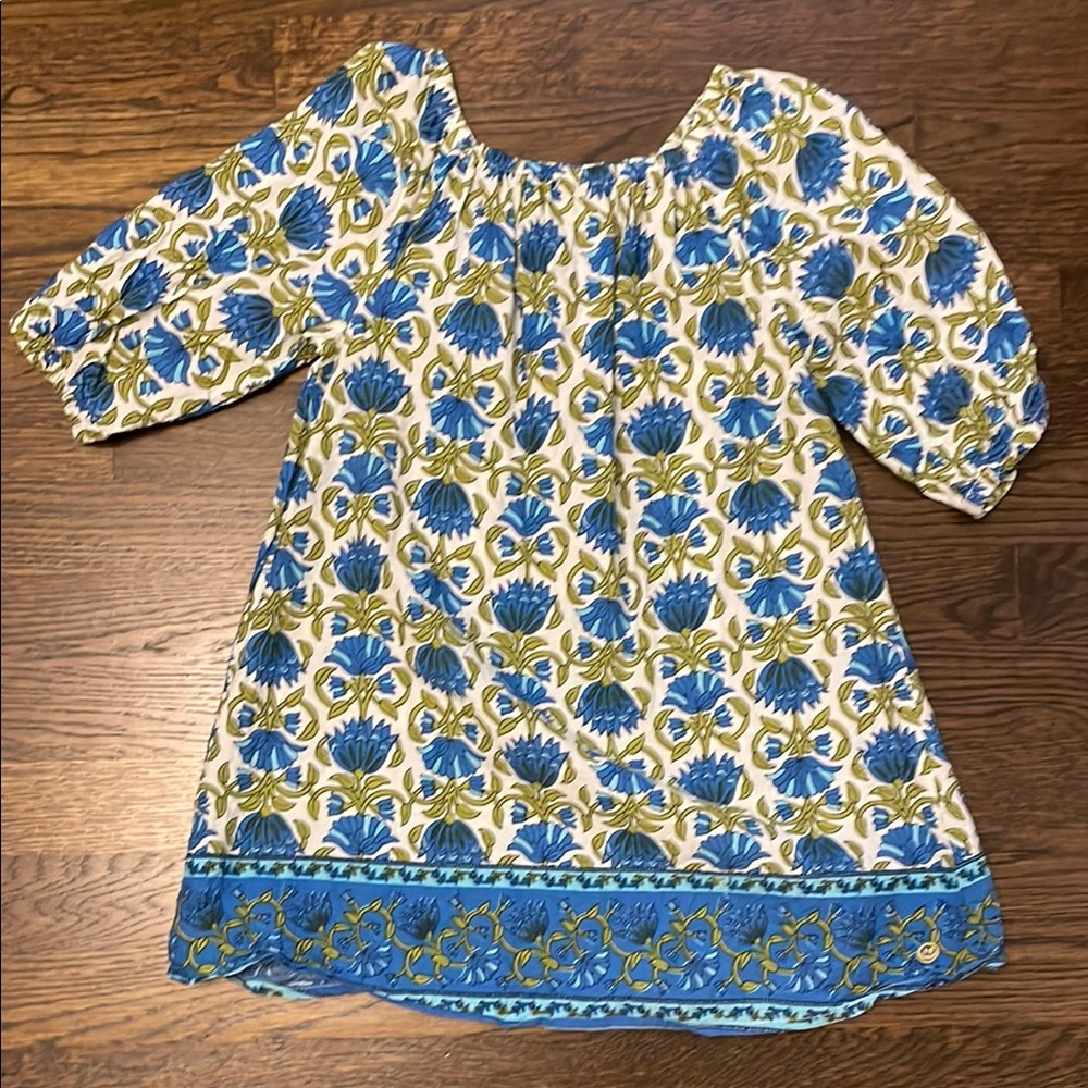 Happy by Pink Chicken Blue and Green Floral Cotton Dress